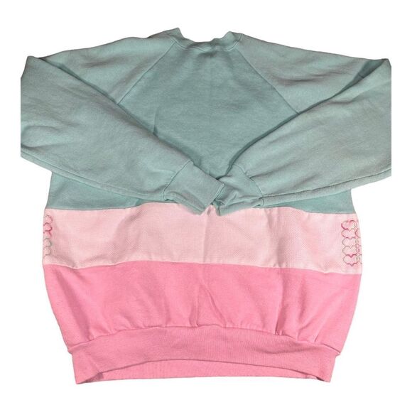 Vintage 90s crewneck sweater dopamine colorblock embroidered large pink - Picture 3 of 11